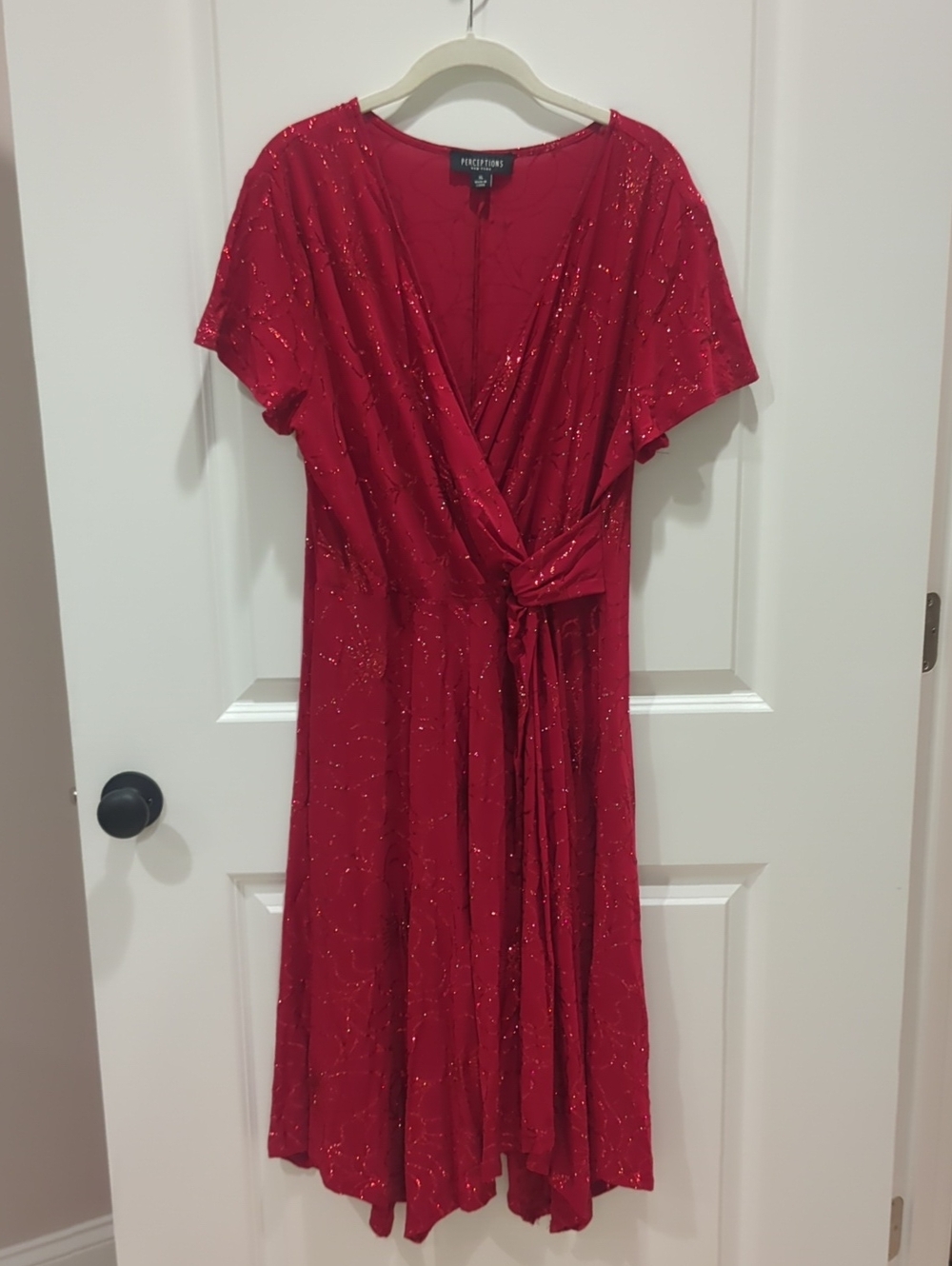 Perceptions Red Sparkle Wrap Midi Dress